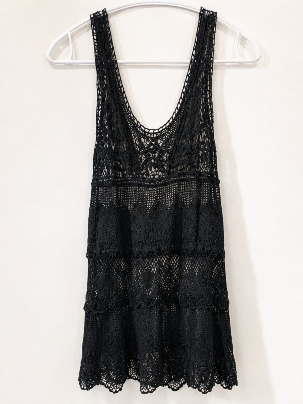 Oxford Circus Black Crochet Lace Tunic Dress | Boho Y2K Festival Beach Cover-Up